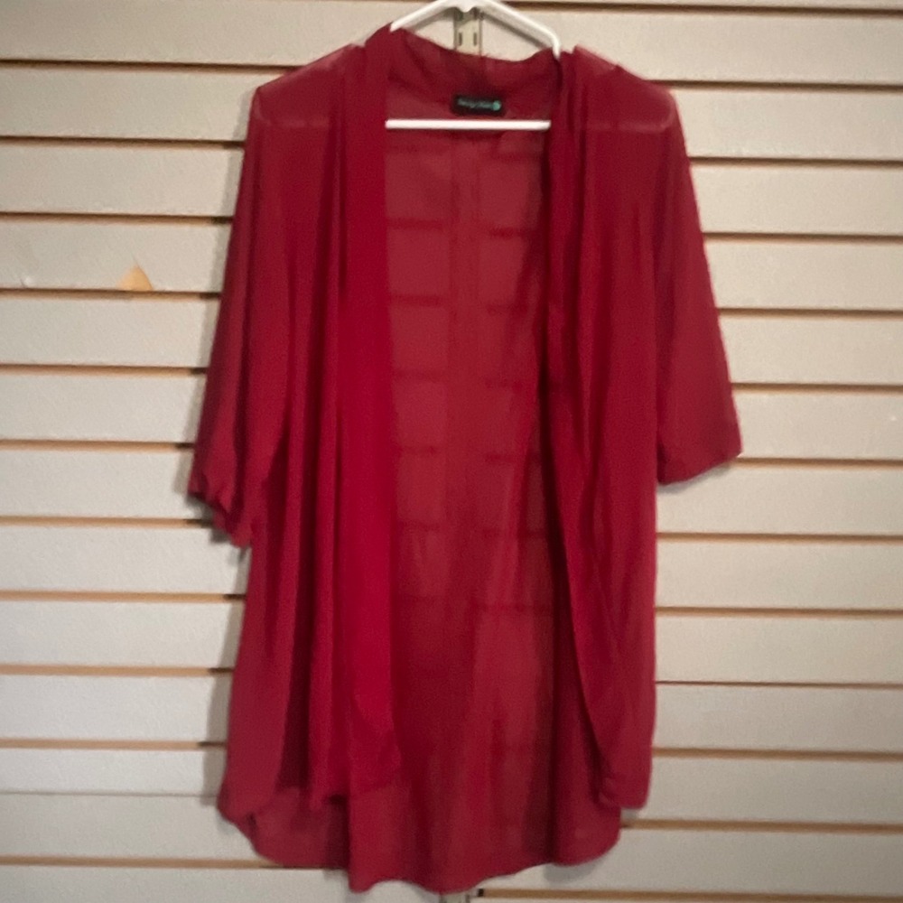 Sterling Kreek‎ Red Sheer Open Front Short Sleeve Cardigan One Size OS